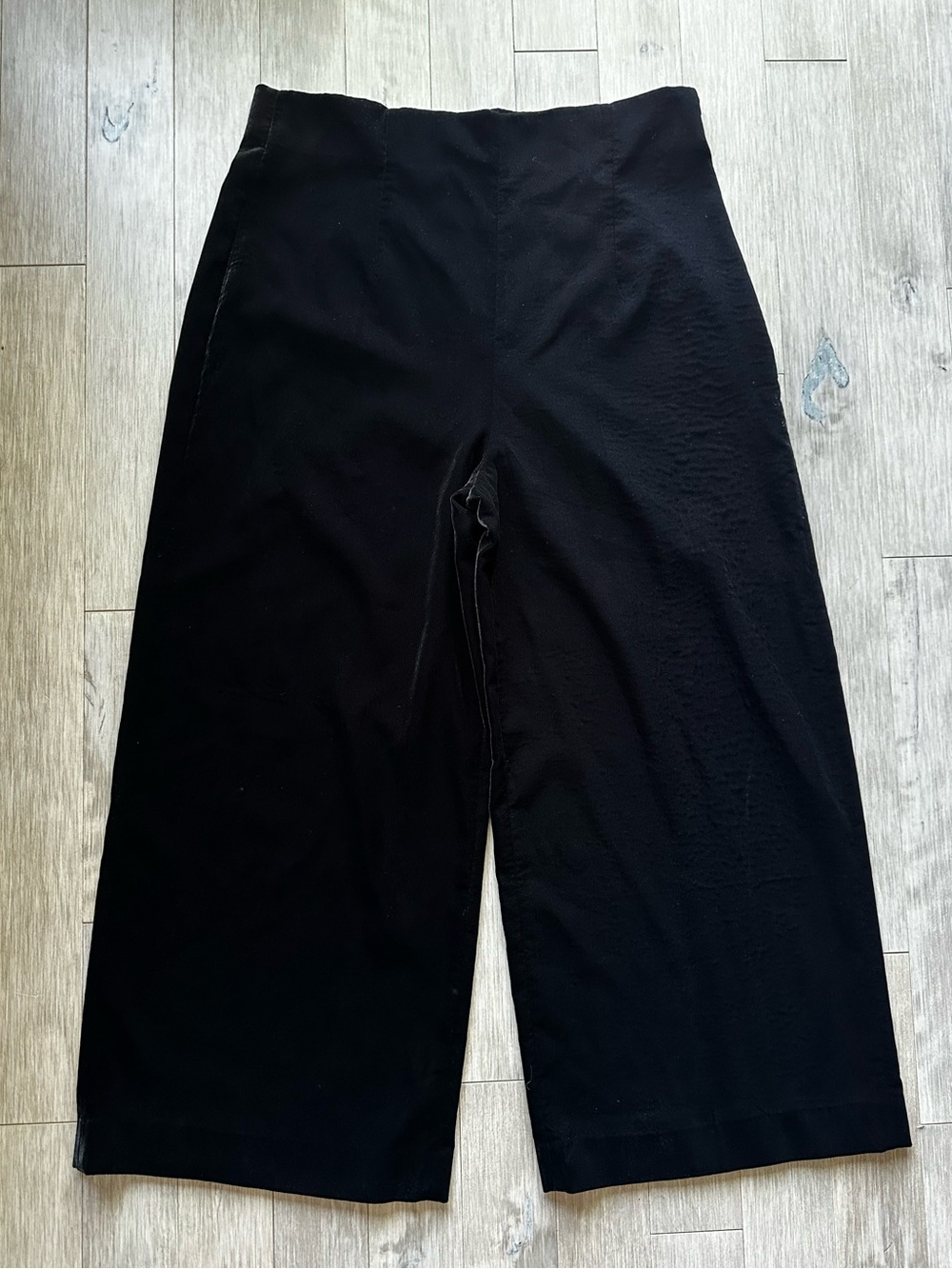 Zara Black Velour Velvet Wide-Leg Pants Size XL